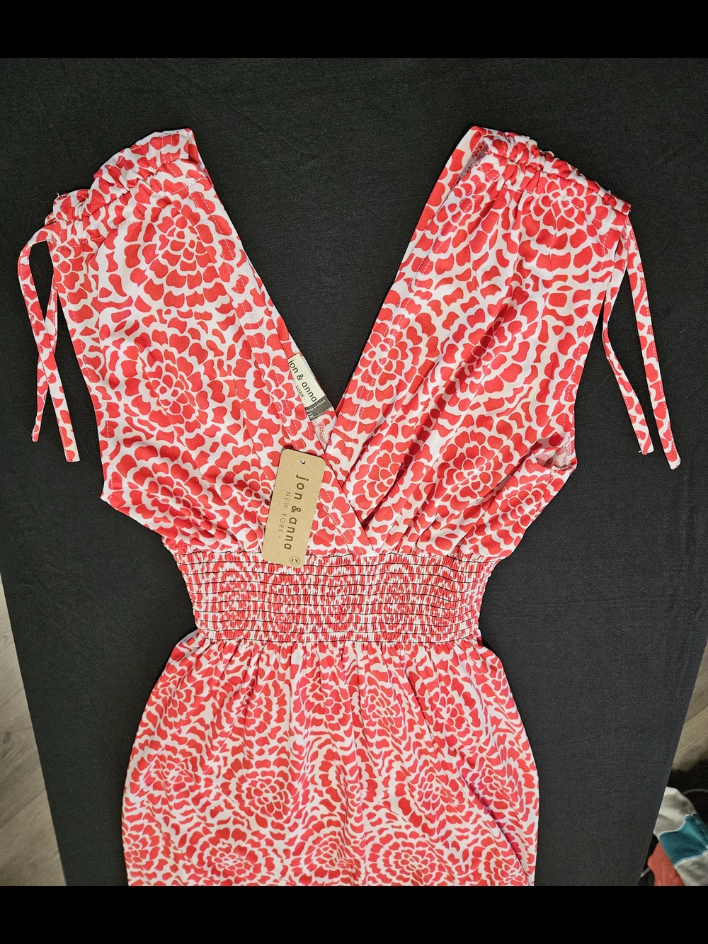 Jon & Anna Womens Red Floral Smocked Waist Dress - Picture 2 of 5